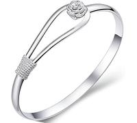 HYJYGM Sterling Silver,AdjustableSterling Silver Bangle, Sterling Silver For Women,Women 925 Sterling Silver Cuff Bangle Rose Flower Sterling Silver Jewellery Birthday GIF