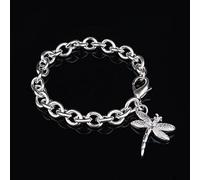 HYJYGM Sterling Silver, ，Crystal Bangle s for Sterling Silver For Women,Ladies 925 Sterling Silver Fashion Hand Carve Dragonfly Pendant Elegant La