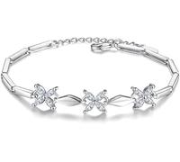 HYJYGM Sterling Silver, ，Crystal Bangle s forAdjustableSterling Silver Bangle,Ladies 925 Sterling Silver with Mosaic Crystal Butterfly Friendship Bracele