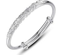 HYJYGM Sterling Silver, ，Crystal Bangle s forAdjustableSterling Silver Bangle,Women 925 Sterling Silver Carve Adjustable Cuff Bangle Ladies Silver Jewelle