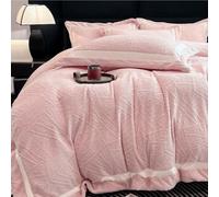 HYJYGM Thickened Carved Milk Velvet 4-Piece Bedding Set - Double-Sided Coral Fleece Flannel Duvet Cover Sheet(Pink,King)