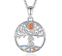 HYJYGM Tree of Life Pendant Necklace 5 Color Crystals Fine Jewelry for Mother's Gift