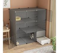 HYJYGM with Litter Box,Large Detachable Metal Small Animal Cage 2/3 Tier Cat Cages,Anti-Jumping Kitten Crate Indoor Use Pet Cages For Cats,Bunny,Chinchilla,111x49x109cm