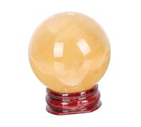 HYJYGM Yellow Crystal Sphere with Wood Stand 4cm Diameter Natural Crystal Home Desktop Decoration Office Sphere Prop Craft Ornament
