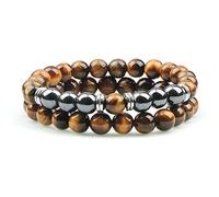 HYJYGX 2 PCS Hombres Tigre Stone Hematite Hematite Natural Lava Rock Beads Strand S & Bangles for Women Energía