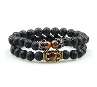HYJYGX Cuentas de Lava Onyx Tiger Eye Stone Crown Helmet Charm s para Hombres Mujeres Amigas Muñeca Muñeca