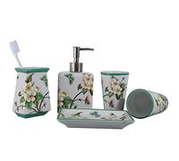 HYKJCSS Set Dispensador Jabón Juego De Accesorios Baño Cerámica con Patrón Americano, 5 Uds., Soporte for Cepillo Dientes, Dispensador Jabón, Taza for Gárgaras, Traje Jabonera Baño