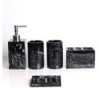 HYKJCSS Set Dispensador Jabón Juego De Accesorios Baño Resina con Textura Mármol Jabonera, Soporte para Cepillo Dientes, Taza, Dispensador Jabón, Suministro Baño(5pcs)