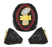 HYKJSHED Fantasy Football Ring 2025, Anillo de campeonato negro, azul y rojo, Trofeo de campeonato FFL, Caja de regalo, Caja de presentación de anillos(Red,8)