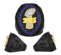 HYKJSHED Fantasy Football Ring 2025, Anillo de campeonato negro, azul y rojo, Trofeo de campeonato FFL, Caja de regalo, Caja de presentación de anillos(Blue,9)