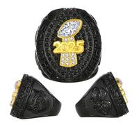 HYKJSHED Fantasy Football Ring 2025, Anillo de campeonato negro, azul y rojo, Trofeo de campeonato FFL, Caja de regalo, Caja de presentación de anillos(Black,8)