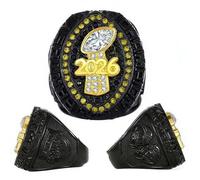 HYKJSHED Fantasy Football Ring 2026, Anillo de campeonato rojo azul, Trofeo de campeonato, Caja de regalo, Caja de presentación de anillos(Yellow,10)