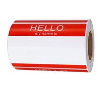 Hylabelest - Etiquetas adhesivas de 3.5 x 2.4 pulgadas con texto en inglés "Hello My Name is", color rojo