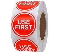 Hylabelest USE First - Etiqueta extraíble trilingüe de 1.5 pulgadas para congelador, total 500 etiquetas por rollo (línea roja)