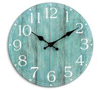 HYLANDA Reloj de pared, 16 pulgadas, color verde azulado, silencioso, sin tictac, decoración de cocina, rústico, vintage, rústico, retro, funciona con pilas, para baño, dormitorio, sala de estar
