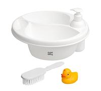 Hylat Baby Lavabo para cambiador, 3 cámaras, con prácticos accesorios, para lavar fácilmente al bebé desde los 0 meses, ovalado Blanco Con accesorios