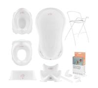 Hylat Baby Set Completo: Bañera estable para bebés con soporte, asiento de baño y desagüe, reductor para WC, orinal y taburete infantil - Friends Blanca Certificado por TÜV Rheinland Colección Lite