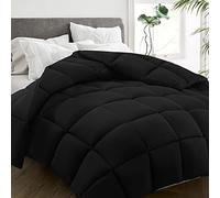 HYLEORY Edredón de cama tamaño Queen para todas las estaciones, relleno de plumón de ganso, relleno de edredón acolchado con pestañas de esquina, cálido para invierno, lavable a máquina, color negro