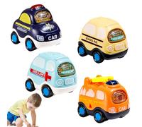 HYMBCFW Coches de Juguete Bebes, 4PCS Coches Fricción Juegos Vehículos Tire hacia Atrás Coches con Coches Policía Autobús Escolar Ambulancia Mini Pequeño Coche Truck de Juguete para Niños 1 2 3 años