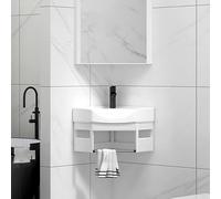 Hynbdes lavabo sobre encimera Lavabo montado en la pared, Fregadero Cocina Esquina, juego de bañera de cerámica pequeña, Lavabo Cerámica de Esquina Baño,semicircular Blanco-38 * 38