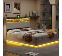 HYNHXBP Cama canapé de 160x200 cm con iluminación LED y Puerto USB, Cama Doble tapizada, hidráulica con somier de láminas, Apta para Adolescentes y Adultos, Terciopelo (Blanco 1, 160 x 200 cm)