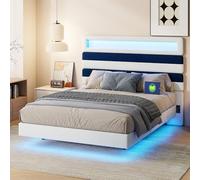 HYNHXBP Cama de matrimonio acolchada 140 x 190 cm, camas de 2 plazas con luces LED y puerto USB, cama acolchada con somier de láminas y cabecero para adultos y adolescentes, terciopelo (140 x 190 cm A