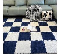 HynJGih 10 Piezas de tapete de Espuma de Retazos de Felpa, tapetes Cuadrados entrelazados, tapete de Espuma de Rompecabezas(White+Navy Blue)