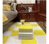 HynJGih 10 Piezas de tapete de Espuma de Retazos de Felpa, tapetes Cuadrados entrelazados, tapete de Espuma de Rompecabezas(White+Yellow)