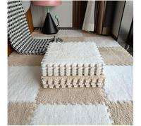 HynJGih 10 Piezas de tapete de Espuma de Retazos de Felpa, tapetes Cuadrados entrelazados, tapete de Espuma de Rompecabezas(White+Apricot)