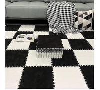 HynJGih 10 Piezas de tapete de Espuma de Retazos de Felpa, tapetes Cuadrados entrelazados, tapete de Espuma de Rompecabezas(White+Black)