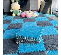 HynJGih 16 Uds. Alfombra de Espuma Felpa, Alfombra retales, for Gatear, alfombras entrelazadas Antideslizantes(Dark Blue+Gray,1cm)