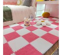 HynJGih 16 Uds. De losetas cuadradas entrelazadas, Alfombra de Espuma esponjosa for Suelo de Rompecabezas, alfombras de área de Rompecabezas de Espuma de Felpa(White+Rose Red)