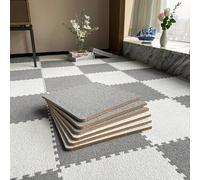 HynJGih Alfombra Cuadrada de Felpa entrelazada, 18 Uds., Alfombrilla de Espuma Antideslizante con Textura for Suelo, fácil de armar, Alfombrilla de Rompecabezas for Escalar(Light Gray+White)