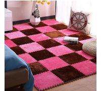 HynJGih Alfombra Cuadrada de Felpa entrelazada, 30 Uds., Alfombra de Espuma de Rompecabezas de Felpa, Alfombra Antideslizante, Alfombrillas Deportivas(Dark Coffee+Rose Red)