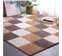 HynJGih Alfombra Cuadrada de Felpa entrelazada, 30 Uds., Alfombra de Espuma de Rompecabezas de Felpa, Alfombra Antideslizante, Alfombrillas Deportivas(Light Coffee+Gray+White)