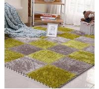 HynJGih Alfombra Cuadrada de Felpa entrelazada, 30 Uds., Alfombra de Espuma de Rompecabezas de Felpa, Alfombra Antideslizante, Alfombrillas Deportivas(Gray+Green)