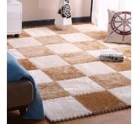 HynJGih Alfombra Cuadrada de Felpa entrelazada, 30 Uds., Alfombra de Espuma de Rompecabezas de Felpa, Alfombra Antideslizante, Alfombrillas Deportivas(White+Light Coffee)