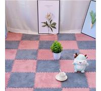 HynJGih Alfombra de Espuma de Felpa de 10 Piezas, Alfombra de Rompecabezas Cuadrada entrelazada, Alfombra Antideslizante, fácil de Limpiar(Light Gray+Watermelon Red)