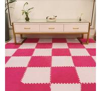 HynJGih Alfombra de Felpa entrelazada, de Espuma, de Juego Deportivo Suave Antideslizante, de Rompecabezas de Espuma for el hogar, 50 Piezas(Rose Red+White)