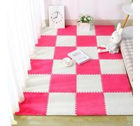HynJGih Alfombra de Rompecabezas Felpa Espuma entrelazada 16 Piezas, Alfombra Piso Cuadrada, alfombras área Patchwork esponjosas(Rose Red+White)
