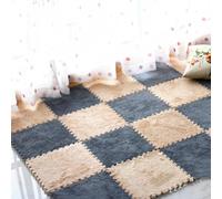 HynJGih Alfombra entrelazada, tapete de Rompecabezas de Espuma Antideslizante Lavable, tapete de Gateo de Felpa cortable(Apricot+Dark Gray,36pcs)