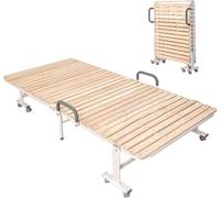 HynJGih Cama Plegable portátil for Adultos Hecha de Estructura de Acero y Madera Maciza. Cama Plegable Que Ahorra Espacio for un fácil Almacenamiento.(Natural,200x70x35cm)