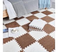 HynJGih Losetas de Alfombra entrelazadas retales Espuma Felpa, 24 Piezas, alfombras Rompecabezas baldosas cuadradas(White+Coffee)