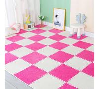 HynJGih Tapete de Piso Entrelazado Cuadrado de Pelo Corto, 12 Piezas, tapete de Espuma for Rompecabezas, Alfombra for área de Rompecabezas, cortable(Rose Red+White)