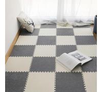 HynJGih Tapete de Piso Entrelazado Cuadrado de Pelo Corto, 12 Piezas, tapete de Espuma for Rompecabezas, Alfombra for área de Rompecabezas, cortable(Light Gray+White)