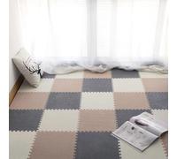 HynJGih Tapete de Piso Entrelazado Cuadrado de Pelo Corto, 12 Piezas, tapete de Espuma for Rompecabezas, Alfombra for área de Rompecabezas, cortable(Light Gray+Light Brown+White)