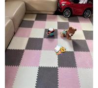 HynJGih Tapete de Piso Entrelazado Cuadrado de Pelo Corto, 12 Piezas, tapete de Espuma for Rompecabezas, Alfombra for área de Rompecabezas, cortable(Light Gray+Pink+White)