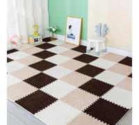 HynJGih Tapete de Piso Entrelazado Cuadrado de Pelo Corto, 12 Piezas, tapete de Espuma for Rompecabezas, Alfombra for área de Rompecabezas, cortable(Dark Brown+Light Brown+White)