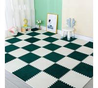 HynJGih Tapete de Piso Entrelazado Cuadrado de Pelo Corto, 12 Piezas, tapete de Espuma for Rompecabezas, Alfombra for área de Rompecabezas, cortable(Dark Green+White)