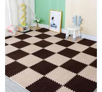 HynJGih Tapete de Piso Entrelazado Cuadrado de Pelo Corto, 12 Piezas, tapete de Espuma for Rompecabezas, Alfombra for área de Rompecabezas, cortable(Coffee+Light Brown)